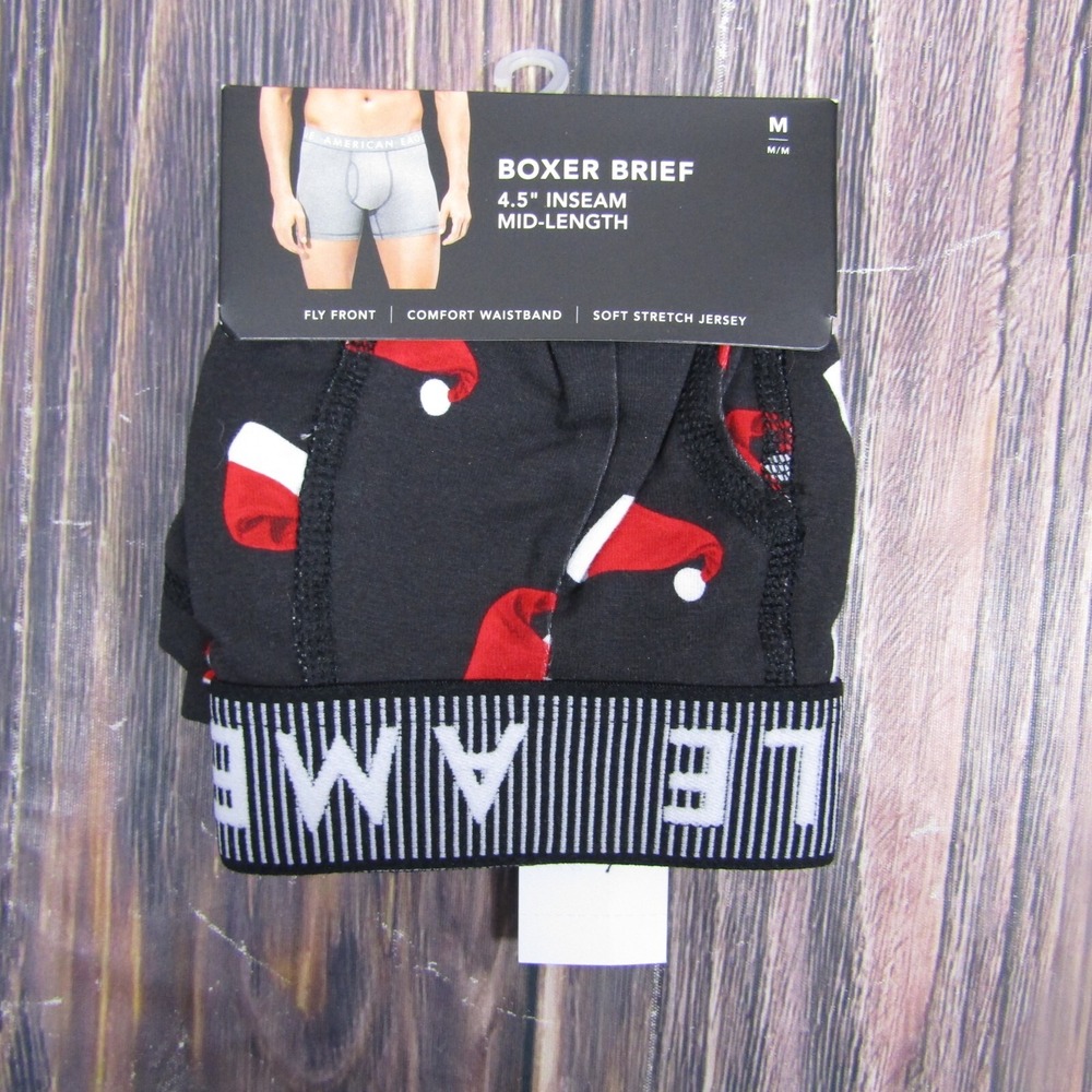 American Eagle NEW NWT Mens Medium Boxer Briefs Black Santa Hat‎ Holiday Gift
